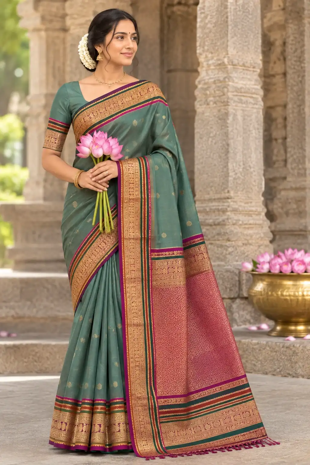 Sage Green Kanchipuram Traditional Silk Saree